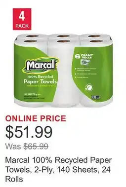 Costco Marcal 100% Recycled Paper Towels, 2-Ply, 140 Sheets, 24 Rolls offer
