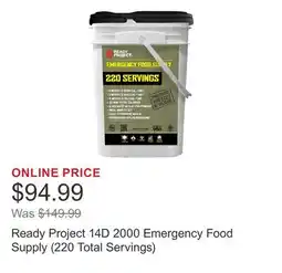 Costco Ready Project 14D 2000 Emergency Food Supply (220 Total Servings) offer