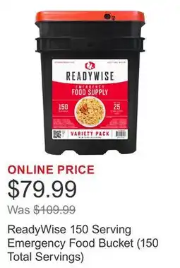 Costco ReadyWise 150 Serving Emergency Food Bucket (150 Total Servings) offer