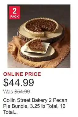 Costco Collin Street Bakery 2 Pecan Pie Bundle, 3.25 lb Total, 16 Total Servings offer
