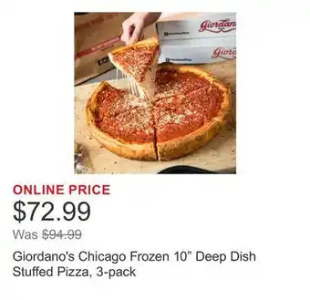 Costco Giordano's Chicago Frozen 10 Deep Dish Stuffed Pizza, 3-pack offer