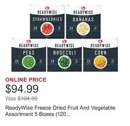 Costco ReadyWise Freeze Dried Fruit And Vegetable Assortment 5 Boxes (120 Total Servings) offer