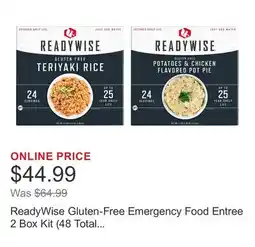 Costco ReadyWise Gluten-Free Emergency Food Entree 2 Box Kit (48 Total Servings) offer