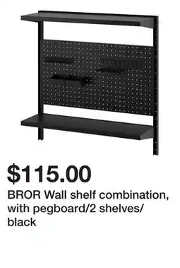 Ikea BROR Wall shelf combination, with pegboard/2 shelves/black offer