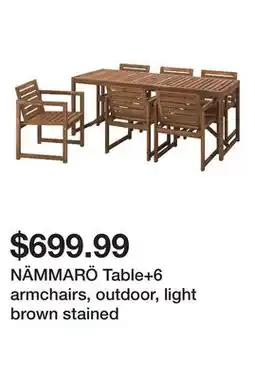 Ikea NÄMMARÖ Table+6 armchairs, outdoor, light brown stained offer