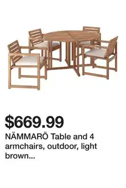 Ikea NÄMMARÖ Table and 4 armchairs, outdoor, light brown stained/Frösön/Duvholmen beige offer