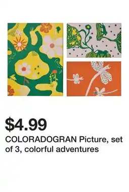 Ikea COLORADOGRAN Picture, set of 3, colorful adventures offer