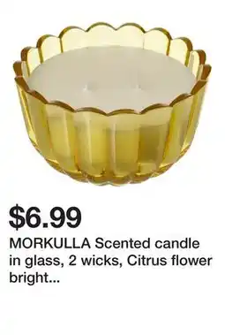 Ikea MORKULLA Scented candle in glass, 2 wicks, Citrus flower bright yellow-green offer