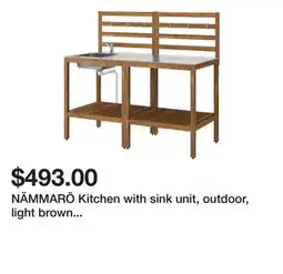 Ikea NÄMMARÖ Kitchen with sink unit, outdoor, light brown stained/stainless steel offer