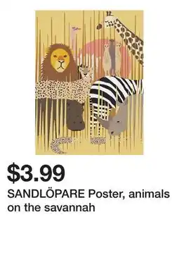 Ikea SANDLÖPARE Poster, animals on the savannah offer