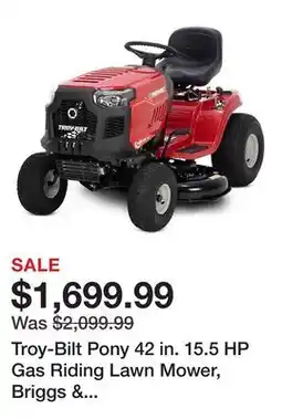 Tractor Supply Company Troy-Bilt Pony 42 in. 15.5 HP Gas Riding Lawn Mower, Briggs & Stratton Engine, CVT Transmission offer