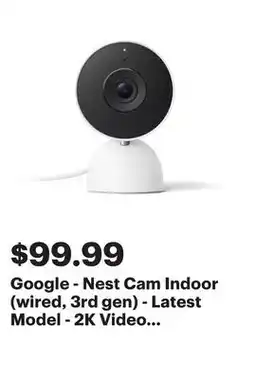 Best Buy Google - Nest Cam Indoor (wired, 3rd gen) - Latest Model - 2K Video and Gemini - Snow offer