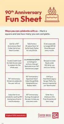 Stater Bros 90th Anniversary Fun Sheet : Explore 90th Anniversary offer
