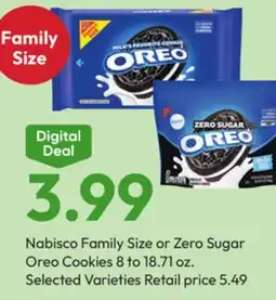 Stater Bros Nabisco Family Size or Zero Sugar Oreo Cookies 8 to 18.71 oz offer