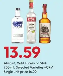 Stater Bros Absolut, Wild Turkey or Stoli offer
