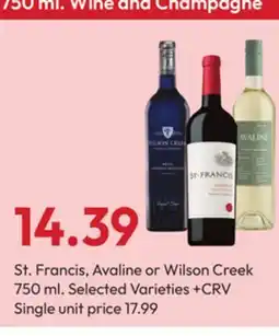 Stater Bros St. Francis, Avaline or Wilson Creek offer