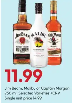 Stater Bros Jim Beam, Malibu or Captain Morgan offer