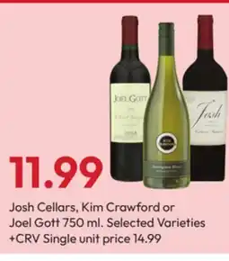 Stater Bros Josh Cellars, Kim Crawford or Joel Gott offer