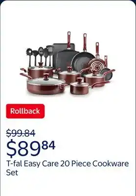 Walmart T-fal Easy Care, 20 Piece Non-Stick Pots and Pans Cookware Set, Red offer