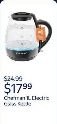 Walmart Chefman 1L Electric Glass Kettle w/ LED Indicator Light, Automatic Shutoff - Black offer