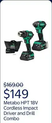 Walmart Metabo HPT 18V Cordless Brushless Impact Driver and Drill Combo Kit, Impact Drill offer