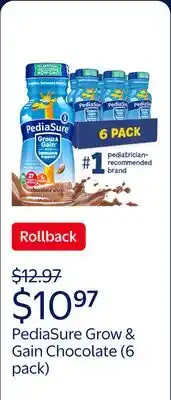 Walmart PediaSure Grow & Gain with Immune Support, 7g Protein, Chocolate Nutrition Shake, 8 fl oz offer