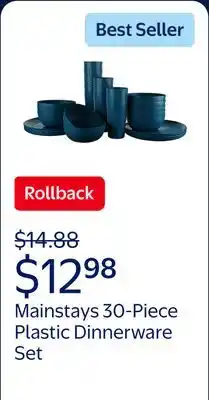 Walmart Mainstays 30-Piece Plastic Braided Pattern Dinnerware Bundle Set, Navy offer