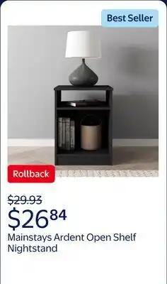 Walmart Mainstays Ardent Open Shelf Nightstand, Black offer