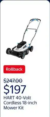 Walmart HART 40-Volt Cordless 18-inch Push Mower Kit, (1) 6Ah Lithium-Ion Battery, (1) Battery Charger offer