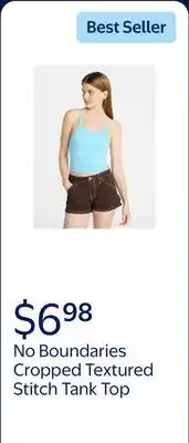 Walmart No Boundaries Cropped Textured Stitch Tank Top, Women's XXS-XXL offer