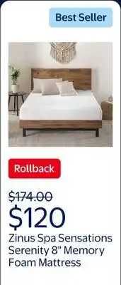 Walmart Zinus Spa Sensations Serenity 8 Memory Foam Mattress offer