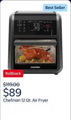 Walmart Chefman 12 Qt. Air Fryer 5 Functions w/ Integrated Smart Thermometer, 28 Presets, Black offer