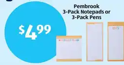 Aldi Pembrook 3-Pack Notepads or 3-Pack Pens offer