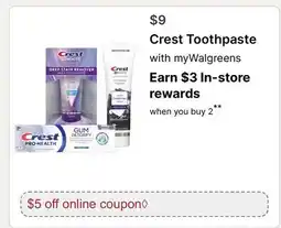 Walgreens Crest Toothpaste offer