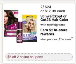 Walgreens Schwarzkopf or Got2B Hair Color offer