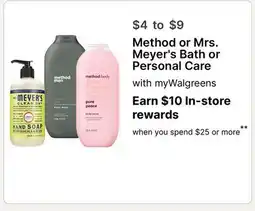 Walgreens Method or Mrs. Meyer's Bath or Personal Care offer
