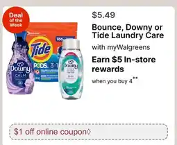 Walgreens Bounce, Downy or Tide Laundry Care offer