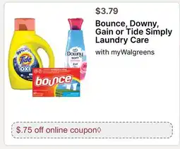 Walgreens Bounce, Downy, Gain or Tide Simply Laundry Care offer