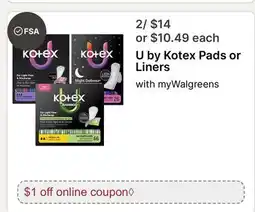 Walgreens U by Kotex Pads or Liners offer