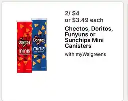 Walgreens Cheetos, Doritos, Funyuns or Sunchips Mini Canisters offer