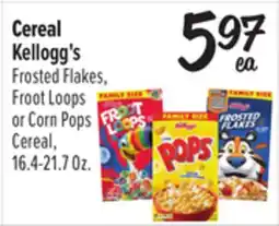 El Super Kellogg's Frosted Flakes, Froot Loops or Corn Pops Cereal, 16.4-21.7 Oz offer