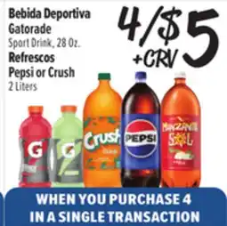 El Super Gatorade Sport Drink 28 Oz. Pepsi or Crush 2 Liters offer