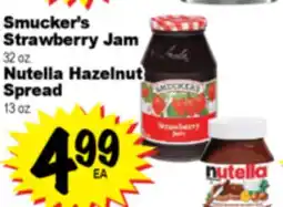 Superior Grocers Smucker's Strawberry Jam 32 oz, Nutella Hazelnut Spread 13 oz offer
