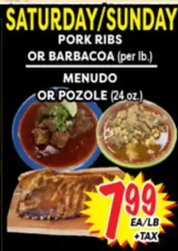 Superior Grocers PORK RIBS OR BARBACOA (per lb.), MENUDO OR POZOLE (24 oz.) offer