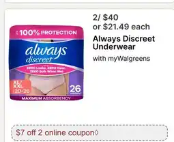 Walgreens Always Discreet Underwear offer