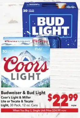 Vallarta Supermarkets Budweiser & Bud Light Coor's Light & Miller Lite offer