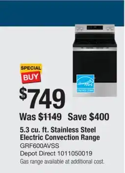 The Home Depot GE 5.3 cu. ft. Stainless Steel Electric Convection Range offer