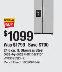 The Home Depot Whirlpool 24.6 cu. ft. Stainless Steel Side-by-Side Refrigerator offer