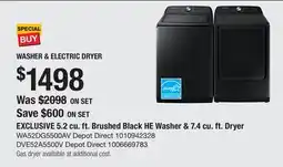 The Home Depot SAMSUNG 5.2 cu. ft. Brushed Black HE Washer & 7.4 cu. ft. Dryer offer