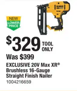 The Home Depot DEWALT 20V Max XR Brushless 16-Gauge Straight Finish Nailer offer